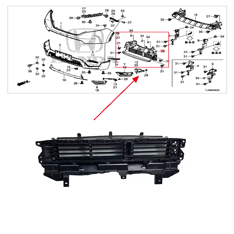 JJQ 71300-TLA-A01 Front Grille Assembly air shutter upper for honda CRV 2018-2020 RW