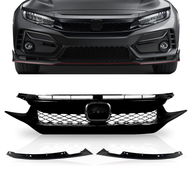 JJQ OEM 71121-TBA-A01 Front Grille Style Gloss Black Mesh Grill Guards Hood ABS Plastic For Honda Civic Type R 2016-2021 FK8